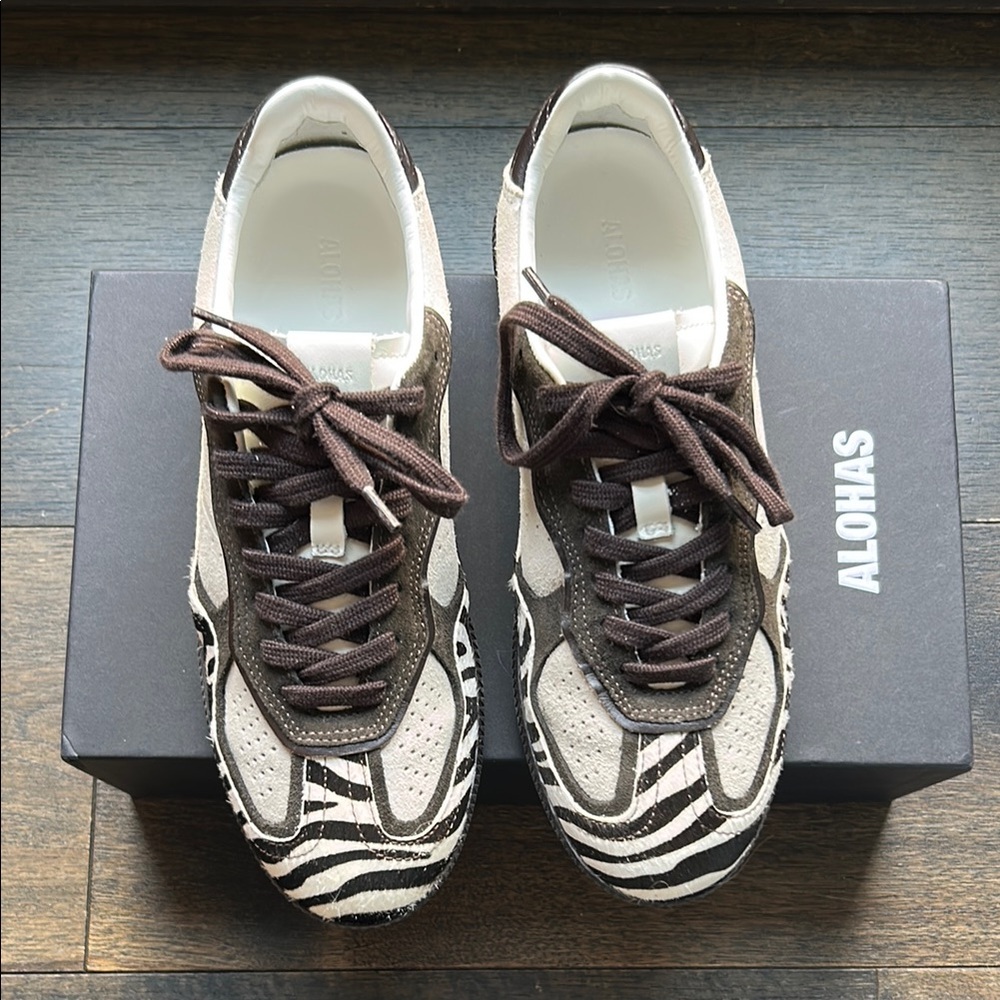 ALOHAS Zebra Pattern Sneakers in Brown and Cream